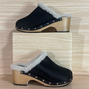 Sleeper Matilda Shearling Clogs Black Satin EU 37 US 7